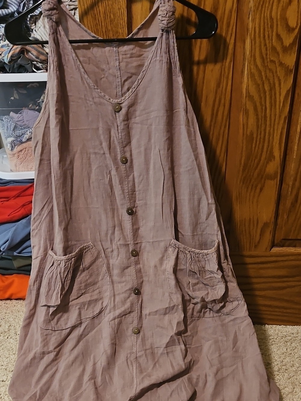 Sleeveless Mauve Button-Down Maxi Dress with Pockets